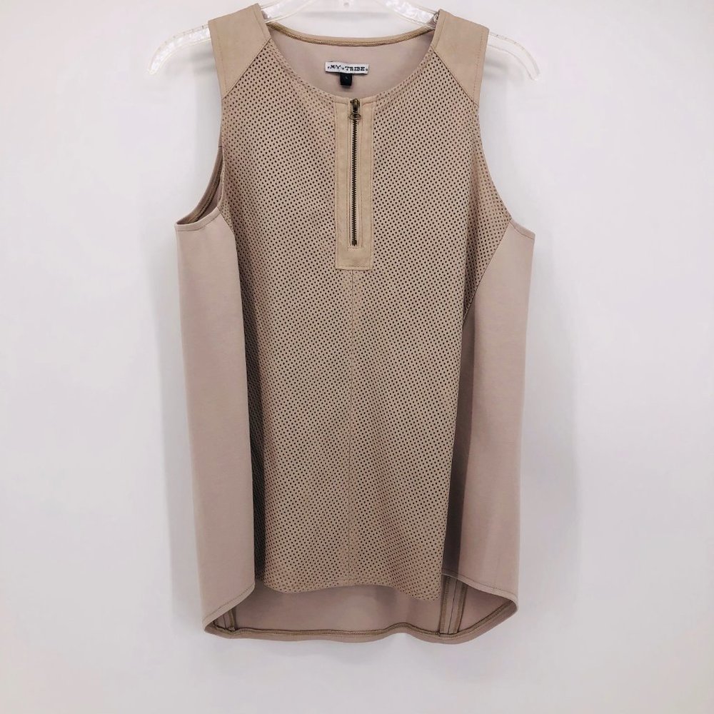 My Tribe Perforated Yoke Genuine Leather Trim Tank